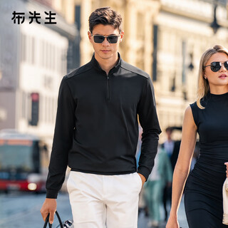 Mr. bu half-zip stand collar long-sleeved t-shirt autumn simple sports style solid color top piano black l (175)