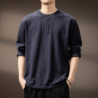 Jxilandian high-end american retro henry long-sleeved sweater men's autumn new trendy brand loose casual retro bottoming shirt navy blue l suitable for 130-150jin jin equals 0.5 kg