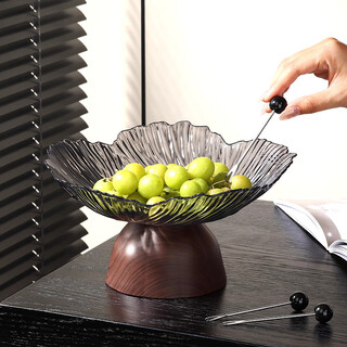 Punol medieval style high-legged petal fruit plate, plastic snack display plate for living room and tea house, fruit plate, light luxury candy plate, high-legged petal fruit plate, transparent gray