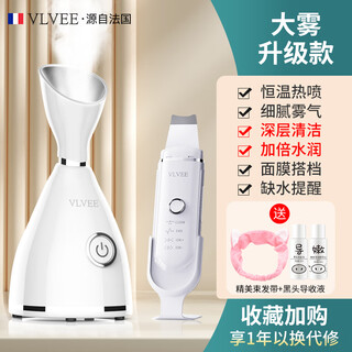 Vlvee france vlvee hot spray facial steamer hydrating sprayer steam beauty instrument home open pore cleaning portable elegant white mist model (comes with ultrasonic blackhead spatula + two-step guide and tenderization + exquisite hair bundle