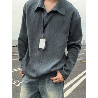 Nying wheat ear pattern long-sleeved polo shirt for men 25 autumn and winter new american fashion brand casual long-sleeved t-shirt large size loose dark gray xl (130-150jin jin equals 0.5 kg)