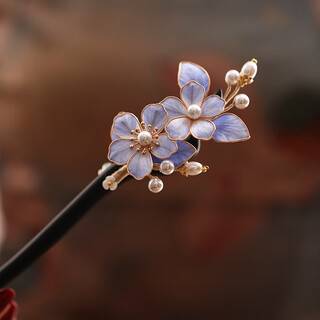 Meng junchen intangible cultural heritage silk velvet flower sandalwood hairpin hairpin hanfu with hairpin jewelry cheongsam hairpin birthday gift sandalwood single hairpin velvet flower fenghua