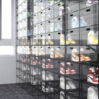 Oluoxun customized transparent acrylic shoe box shoe wall display cabinet a sneaker storage box j internet celebrity shoe rack collection shoe cabinet side opening classic black 8 pieces 345x270x205mm