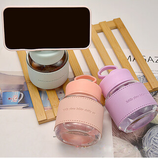 Beimuxing glass water cup fat cup multi-color cute water cup mobile phone holder cup portable glass holder fat blue + cup sleeve