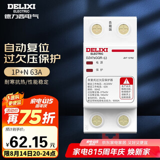 德力西（DELIXI）自复式过欠压保护器两相四线过欠压保护DZ47SGQR断路器 1P+N 63A 