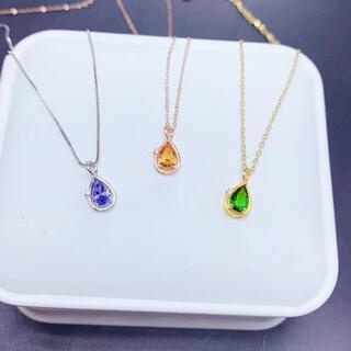 Drjefun new drop-shaped gemstone necklace for women 925 silver gold-plated inlaid with natural tanzanite diopside citrine pendant green diopside