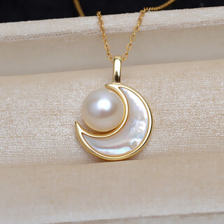 Kuxas925 sterling silver gold natural freshwater real pearl moon pendant pendant pendant shell inlaid without necklace gold pendant + sterling silver chain
