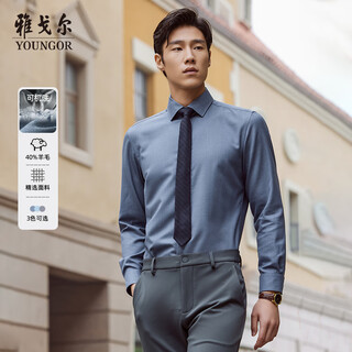 Youngor 50 % schafwolle, maschinenwaschbar, 25 herbst und winter, neues business-casual-langarmhemd für herren, hellblau, einfarbig, 40