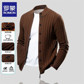 Romon 100% sheep wool thickened warm cardigan sweater men's button zipper double design casual trendy loose cardigan dark chestnut brown m 115jin jin equal to 0.5 kg or less