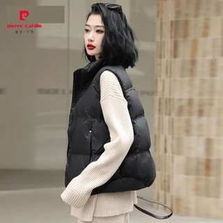 Pierre cardin white duck down vest women's outerwear western style autumn and winter 2025 short sleeveless vest jacket black white duck down s recommended 85--119 jin jin equals 0.5 kg