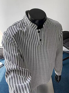 Yingtang sweatshirt men's spring and autumn american henry collar heavy striped bottoming shirt loose casual jacket yzxs-ct04 white m