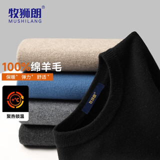 牧狮朗【100%纯羊毛】男士套头毛衣秋冬休闲打底羊毛衫中青年圆领上衣男