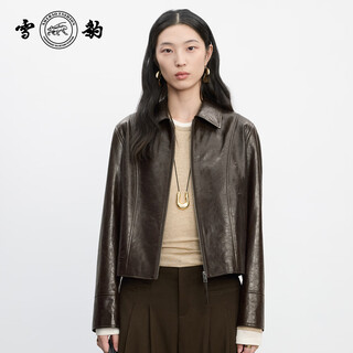 Snow leopard counter same new product 25 autumn and winter first layer sheepskin trendy retro genuine leather jacket women's lapel short leather jacket dark brown regular xl 42 165/88a