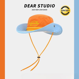 Liangxu summer outdoor camping quick-drying mountaineering hat men and women japanese drawstring fishing sun protection fisherman hat western cowboy hat yellow gold lettering 25 new splicing hat one size fits all 56-58