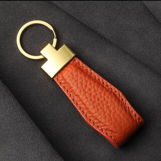 轻奢头层小牛皮汽车钥匙扣时尚真皮钥匙链合金挂件创意男女皮挂绳 赠头层牛皮-橘配
