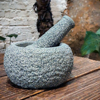 Sailoto grinding bowl garlic pounder stone stone mortar household handmade old-fashioned stone mortar grinder tea art decoration garlic pressing retro lychee noodles outer diameter 25cm with hammer