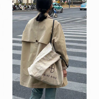 Yiweiyi 2025 spring and autumn khaki new long loose windbreaker medium long jacket small medium jacket women's commuting khaki l