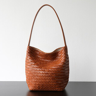 Touch miss2025 new first-layer cowhide hand-woven bag commuter bucket bag versatile single shoulder armpit bag brown