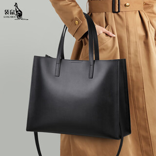 Kangaroo bag commuter large bag women's large capacity genuine leather tote bag 2025 women's bag portable crossbody women's briefcase black large