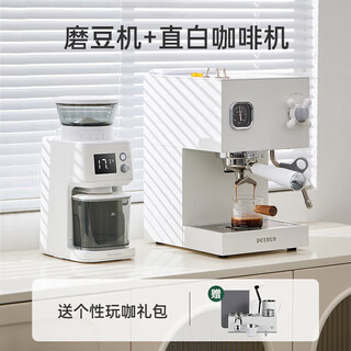 柏翠（petrus）PE3888直白咖啡机双锅炉意式家用全半自动小型一体奶泡 白色 白色+磨豆机