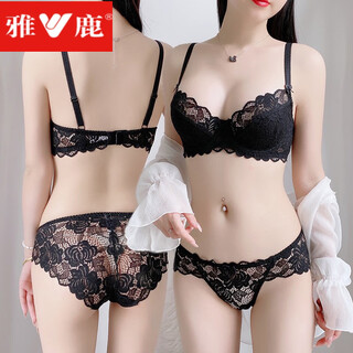 Yalu sexy underwear women's pure desire suit thin push-up sexy lace 2023 new counter bra black suit 75b =34b