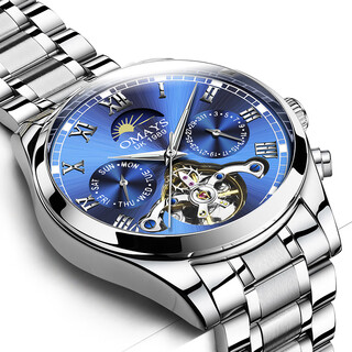 European and american watches men's mechanical watch swiss certified fully automatic hollow flywheel men's watch waterproof luminous multi-functional watch natural blue face famous craftsman