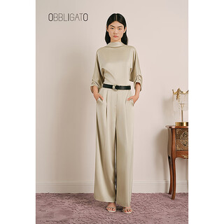 Obbligato autumn and winter back v-neck pearl chain top women's pants champagne gold xl