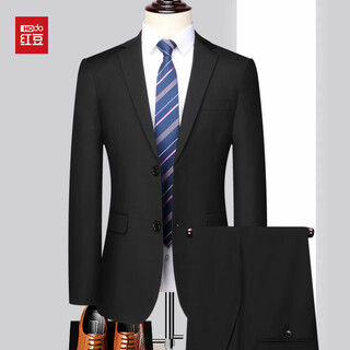 Hongdou brand high-end men's suit two-piece business formal tailored suit for men father business professional formal suit black m 170