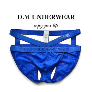 Men's underwear sexy low-waisted trendy thong with personality for young boys u convex mesh quick-drying nylon breathable double butt dm-cross double butt-blue m