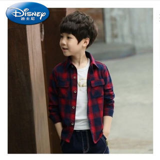 Disney (disney) boys cotton shirt loose long sleeve plaid shirt 2025 spring new style red plaid shirt 110 count (suitable for a height of about 100cm)