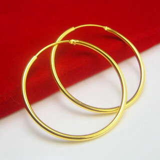 Dl 1998 fat donglai same style 18k gold large hoop earrings hong kong duty-free 999 gold 18k gold color alloy earrings classic smooth surface diameter 4.5 cm
