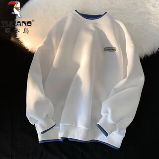 Woodpecker long-sleeved t-shirt men's round neck bottoming shirt for men and women couples autumn and winter youth loose sweatshirt men's top white regular xl (recommended weight 120-140jin jin equals 0.5 kg)