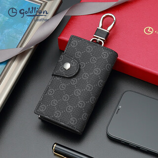 金利来（Goldlion）热款钥匙包男士商务多功能锁匙包潮流PVC印花腰挂钥匙套 黑色