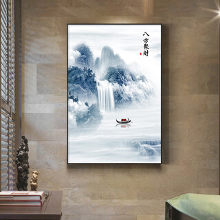 Living room background wall decoration painting bamboo hanging painting tea room calligraphy and painting mural chinese painting office wall hanging ink painting wall w style-bafang laicai 80cm*120cm aluminum alloy frame + crystal porcelain surface