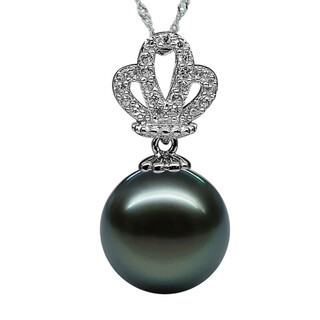 Fat donglai purchased the same model as seawater pearl pendant mother-of-pearl necklace clavicle tahiti black round 925 sterling silver emperor 8mm-9mm