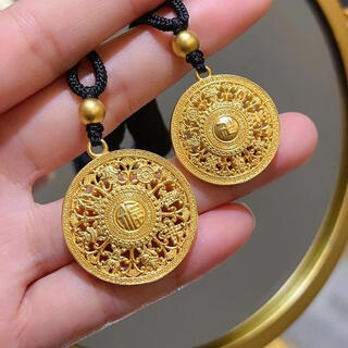 Oidsg old phoenix 999 ancient method inheritance gold-plated silver eight-treasure compass pendant with blessing word hollow transfer bead necklace clavicle chain classic eight-treasure plate number 4.2cm gold-filled within 0.2g