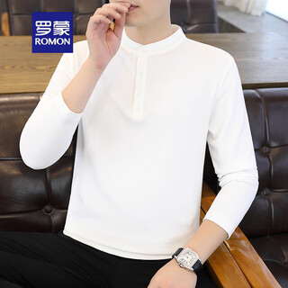 Romon stand collar long-sleeved t-shirt men's spring and autumn trendy white henry collar inner layering shirt men's thin top 56119 white xl about 120-135jin jin equals 0.5kg can be worn