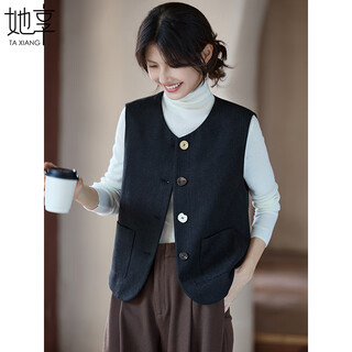 She enjoys the autumn and winter round neck small suit vest and feminine commuting sleeveless waistcoat top t53u105