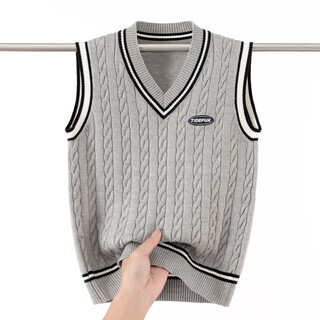 半大不小（bandabuxiao）青少年羊毛背心v领男学生坎肩学院风 中学生潮男无袖针织马甲宽松 灰色 180 适合171-177cm（130-145斤）