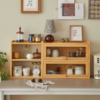 Yue mao solid wood storage desktop cup storage rack display cabinet coffee cup holder table japanese sideboard dining table dustproof cabinet 60 double layers - solid wood color