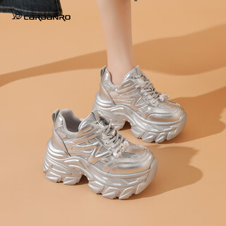 Kadanlu inner height increasing dad shoes for women 2025 new women's shoes small height increasing sports casual shoes women's mesh shoes women's feet are not tired silver 35