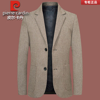 Высококачественный повседневный мужской костюм pierre cardin, новинка 2025 года, весна и осень, цельный деловой костюм, верхняя мужская тонкая куртка среднего возраста, светло-кофейный, высококачественный тканевый возврат, рекомендуется xl 180 140-160 Джин Джин равен 0,5 кг