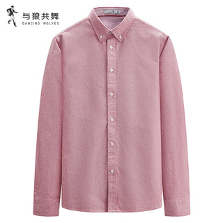 Dances with wolves 100% long staple cotton shirt men's light business casual formal men's long sleeve shirt 406 pink xl