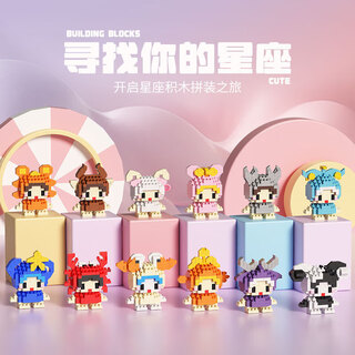 Yuan ethnic children's cartoon twelve constellations small particle assembled building blocks ornaments mini model toys holiday gifts 12 constellations - family portrait