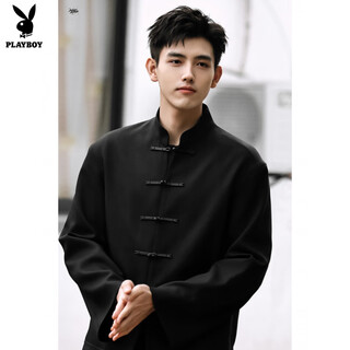 Playboy chinese style tunic suit men's complete set of dk uniform spring and autumn new chinese style stand collar national trend button coat black jacket s collection priority delivery