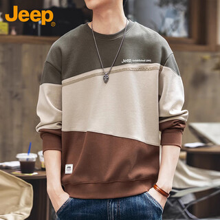 Jeep (jeep) sweatshirt men's autumn and winter trendy loose long-sleeved t-shirt men's casual tops men's gray green xl
