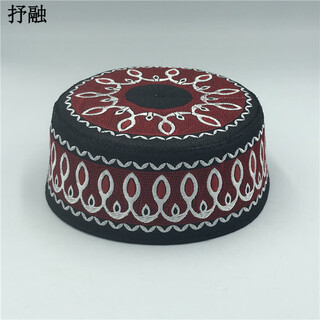 Shurong hat new hat men's hui hui men's minority embroidered flat top hui hat performance dance performance hat burgundy no. 58 (adult style)