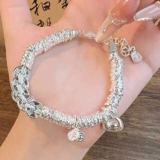 Laohuang xiang swallows gold beast sterling silver coiled bracelet 999 pure silver lucky couple bracelet to give girlfriend valentine's day gift ping an five emperors money bracelet 25g + certificate/gift box