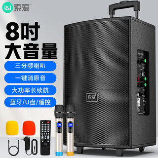 Sony ericsson (soaiy) 8-inch square dance audio wooden high-power portable outdoor heavy bass bluetooth karaoke special high-volume mobile trolley speaker outdoor performance dual microphone sa-x21