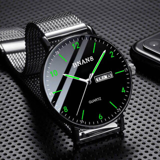 Jiaochi watch for men and women waterproof luminous student examination civil servant postgraduate entrance examination special junior high school mechanical style quartz watch milan black face green letters upgraded mechanical sweep seconds 34mm
